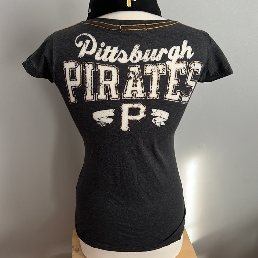 Sheer Bling Rhinestone Touch T-Shirt Pittsburgh Pirates Baseball Jersey Womens M